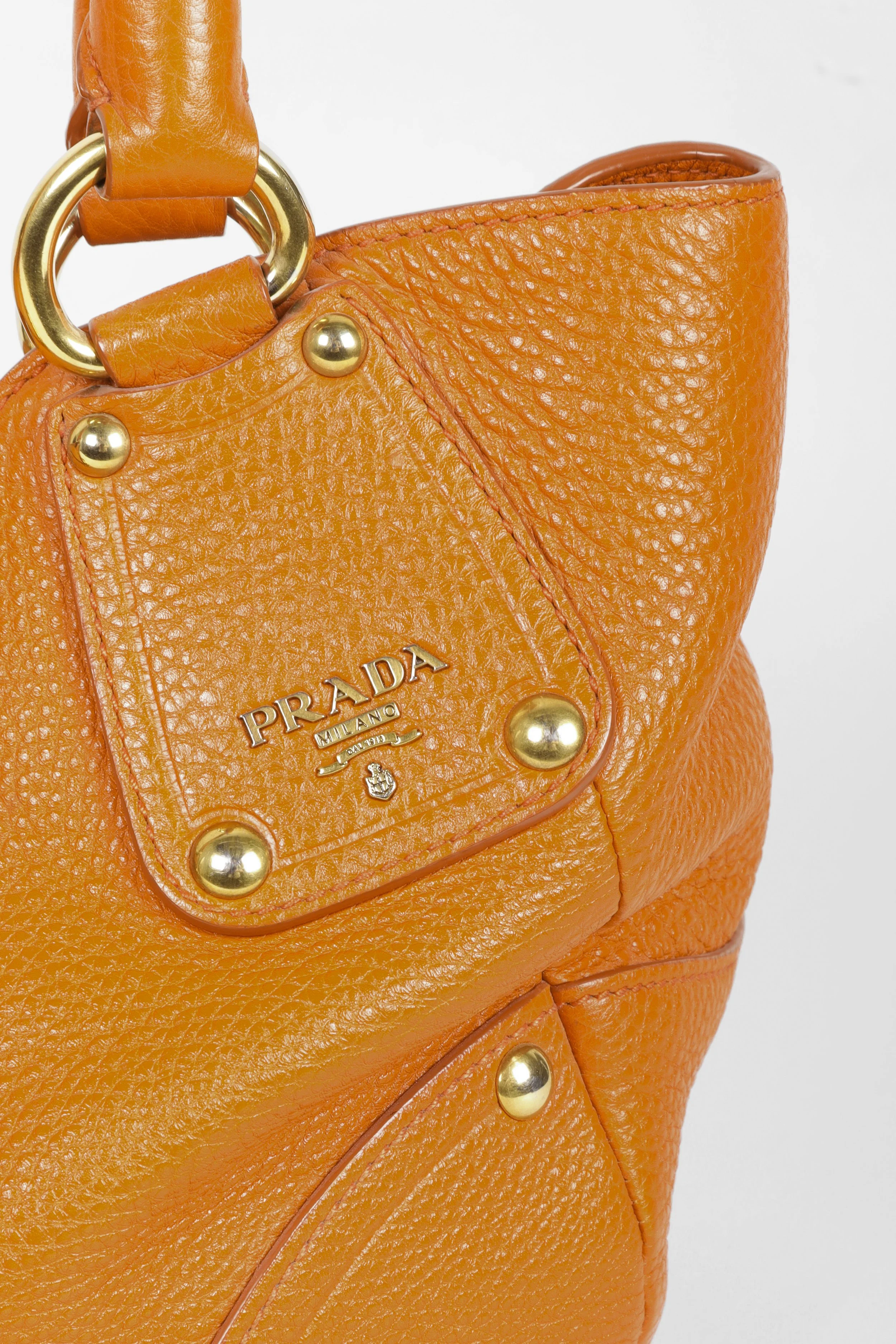 Prada handbags orange leather on sale